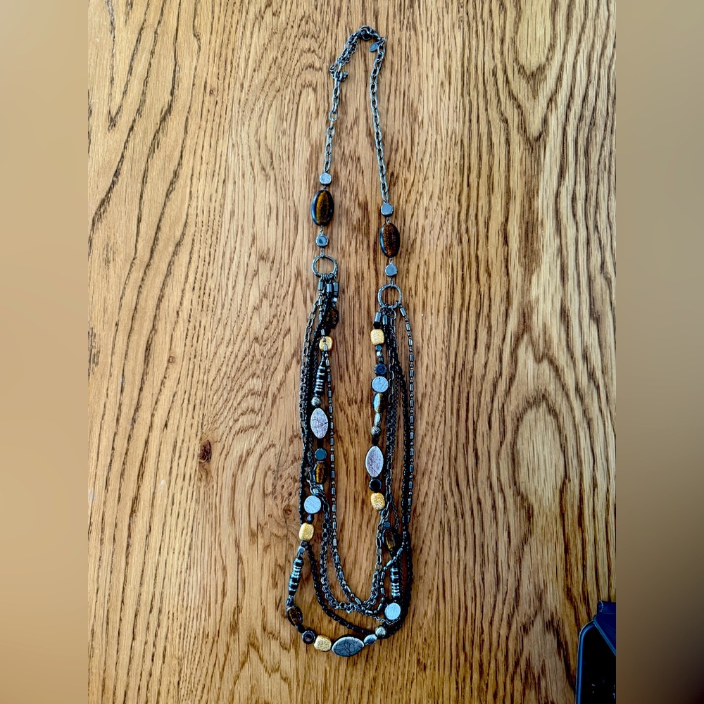 Lia Sophia oxidized gunmetal glass beaded necklace 38”-41” adjustable